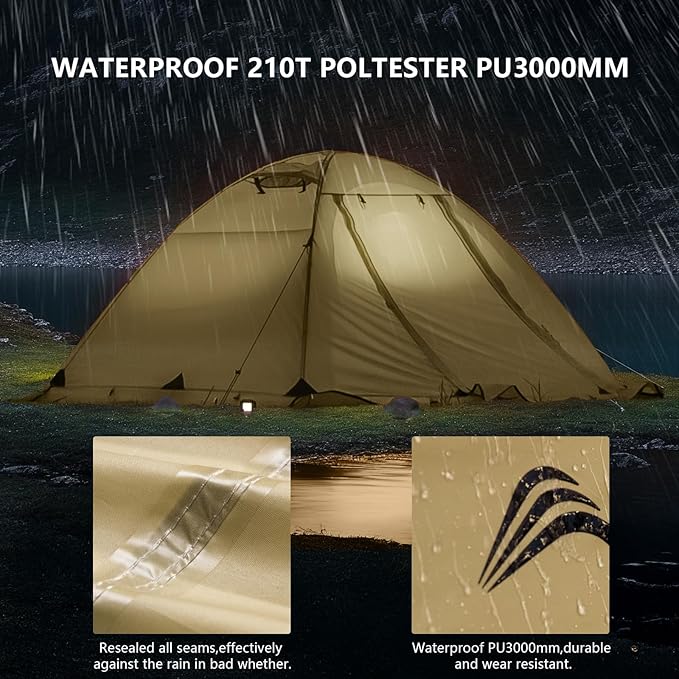 BISINNA 4 Season Tent for Backpacking Winter Tents 2 Person Lightweight Cold Weather Tents Waterproof Double Layer All Season Tent Aluminum Alloy Poles Easy Set Up for Camping, Hiking, Outdoor