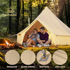 Cotton Canvas Bell Tent, Waterproof Large Tents with Sturdy Center & Door Pole and Space for 4/6/8 Person All 4 Season Camping Yurt Tent