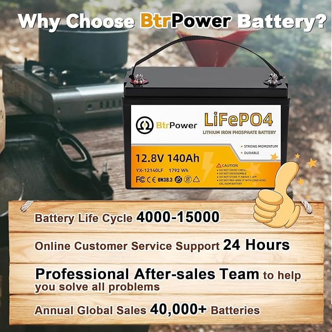 12V 140AH Lithium Battery,5000+ Deep Cycle LiFePO4 Battery with Built-in 100A BMS fit for Home Storage,Trolling Motor,RV,Off-Grid System,Solar Power System,Marine