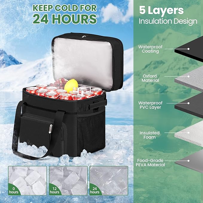 MIYCOO Soft Double Deck Cooler Bag - 60-Can Leakproof Insulated Portable Lunch Cooler, Extra Large Expandable Ice Chest Cooler for Beach, Picnic, Camping, Shopping
