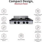 Koblenz PSK-400S 4 Portable Porcelain Cover and Four 16,000 BTU Burners, Stainless Steel Stove for Propane Gas, Silver
