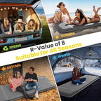 Camping Sleeping Pad, Built-in Foot Pump Inflatable Sleeping Pads, Memory Foam Mattress with Pillow, 4 Season Camping Mattress Pad, Camping Essentials Gear for Tent, Car, Hiking - Grey