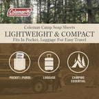 Coleman Camp Soap Sheets – 25 Travel Soap Sheets for Camping, Hiking & Backpacking – Perforated for 50 Washes, Dissolves Instantly in Hot or Cold Water, TSA-Approved for Travel