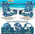 Tangkula Set of 2 Backpack Beach Chair, 5-Position Lay Flat Beach Chairs with Cooler Bag, 2 Cup Holders, Towel Bar, Lightweight Folding Beach Chair with Backpack Straps