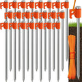 Tradesparker Tent Stakes 22-Pack 8Inch Heavy Duty Garden Stakes Canopy Anchors - Includes Ropes for Camping Tents, Pop Up Canopies and Outdoor Events, Orange