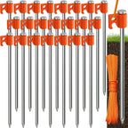 Tradesparker Tent Stakes 22-Pack 8Inch Heavy Duty Garden Stakes Canopy Anchors - Includes Ropes for Camping Tents, Pop Up Canopies and Outdoor Events, Orange