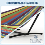 Double Hammocks with Stand for Outside, Portable Space Saving Heavy-Duty Steel Stand for Indoor Outdoor Patio with Carrying Bag, 450 lbs Capacity (Rainbow Stripes)