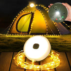 Retractable Camping String Lights, 33FT 3000 mAh Rechargeable 4 in 1 Tent Lights String with 9 Modes, Outdoor Portable Camper Lighting Waterproof, Camp Lamp for Party, Yard, Hiking Essentials