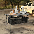 Magshion 37" Folding Camping Table with Large Storage Basket & with Carry Bag, Aluminum Picnic Table for Indoor Outdoor Camping Backyard BBQ Use, Black