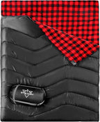 XL Queen Size 2 Person Double Sleeping Bag for Adults, Lightweight Compact with Flannel Liner & Thermolock Draft Tube, Machine Washable All Season Camping Travel