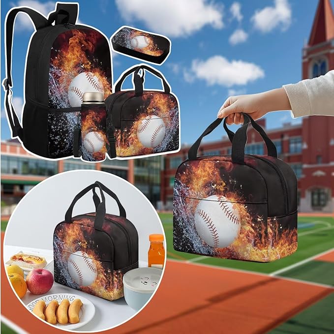 4 in 1 Print Backpack with Lunch Box and Water Bottle Kids School Backpack Boys Basketball Lightweight Teen Bookbag for Boys Ages 8-12 Kindergarten Elementary Middle Camping Travel
