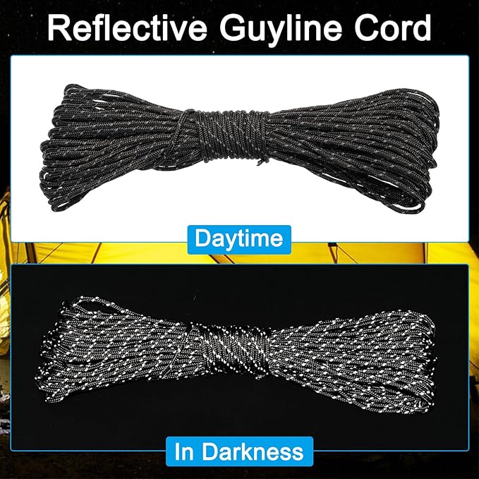 PATIKIL 65 Feet Reflective Guyline Camping Paracord, 3mm Tent Cord Guyline Rope Nylon Paracord Rope for Camping Tent Tarp Hiking Black (20M)