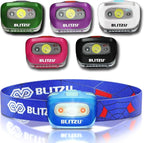 BLITZU Hands-Free Headlamp, Blue, 165 Lumen, Adjustable Light Modes, Battery Powered, Waterproof, Impact Resistant