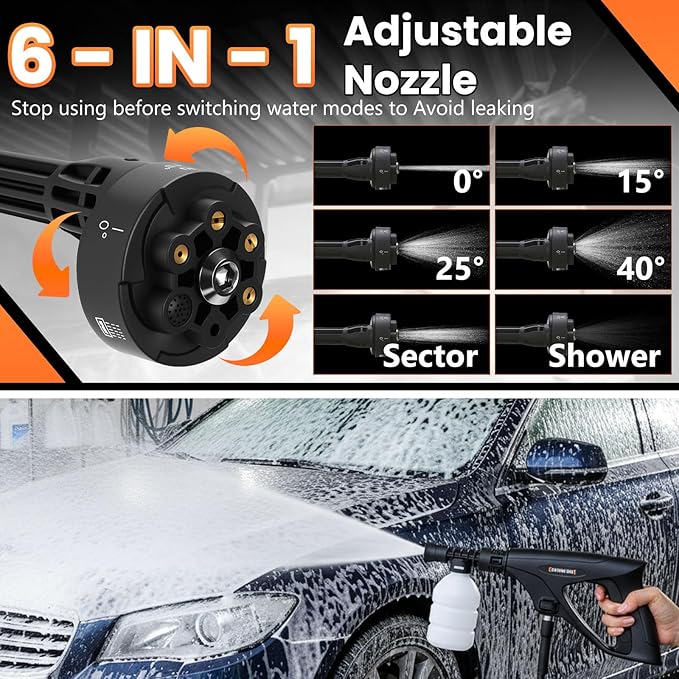 Portable Cordless Pressure Washer with 3.4-Gallon Tank, 6-in-1 Nozzle, Max 330PSI, 30000mAh Lithium Battery, Portable Sprayer Washer for Home, Camping, and Pet Cleaning