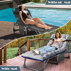 MOPHOTO Folding Chaise Lounge Chair 5-Position, Folding Cot, Heavy Duty Patio Chaise Lounges for Outside, Poolside, Beach, Lawn, Camping (Lounge Cot, Silver Azure)