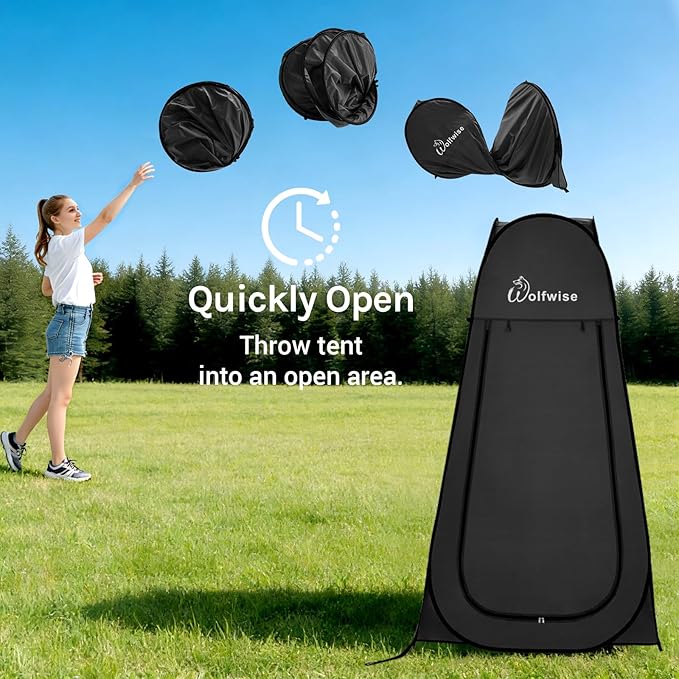 Wolfwise Pop Up Shower Tent, Portable Instant Changing Tent with Ventilation Window & Carry Bag, Privacy Bathroom Toilet for Beach, Camping & Outdoor, Width 40 ", Height 75 ", Black