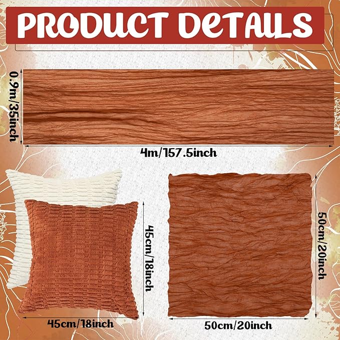 91 x 71 Extra Large Outdoor Boho Picnic Blanket with Terracotta Table Runner, 6 Throw Pillow Covers 6 Napkins Woven Cotton Yarn Oversize Beach Blanket Washable Picnic Camp Wedding