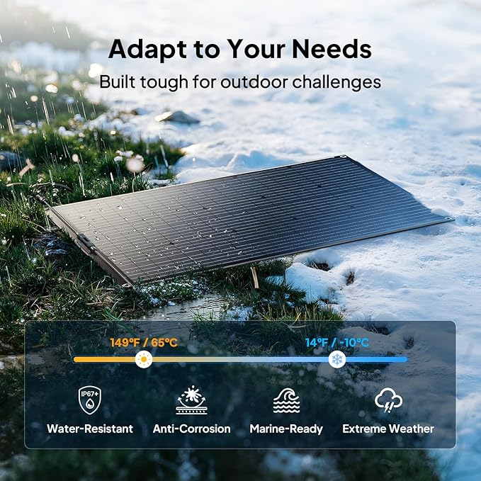BLUETTI 2 100W Flexible Solar Panels for RVSolar 48V System, 23.4% High Efficiency, 240° Bendable, IP67 Solar Panel for RVs, Camping, Marine, Curved Surfaces