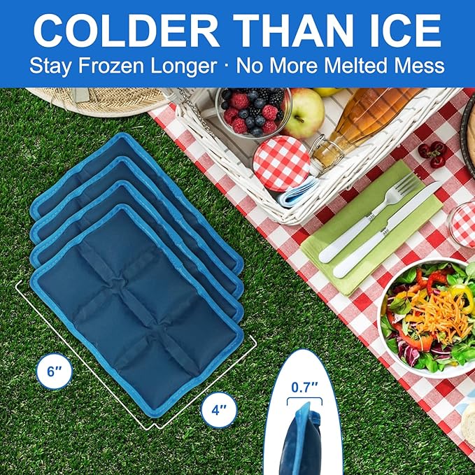 Ice Packs for Lunch Box, 4PCS Reusable Small & Thin Cold Packs, Flexible Soft Gel Freezer Packs for Lunch Bags & Coolers, BPA-Free Leakproof Ice Pack Set for Food