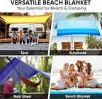 PTEROMY Beach Blanket Waterproof Sandproof, 108" X 120" Extra Large Beach Mat with Storage Bag, Quick Drying Lightweight, 6 Stakes, Accessories for Picnic, Travel (9x10 FT, Blue)