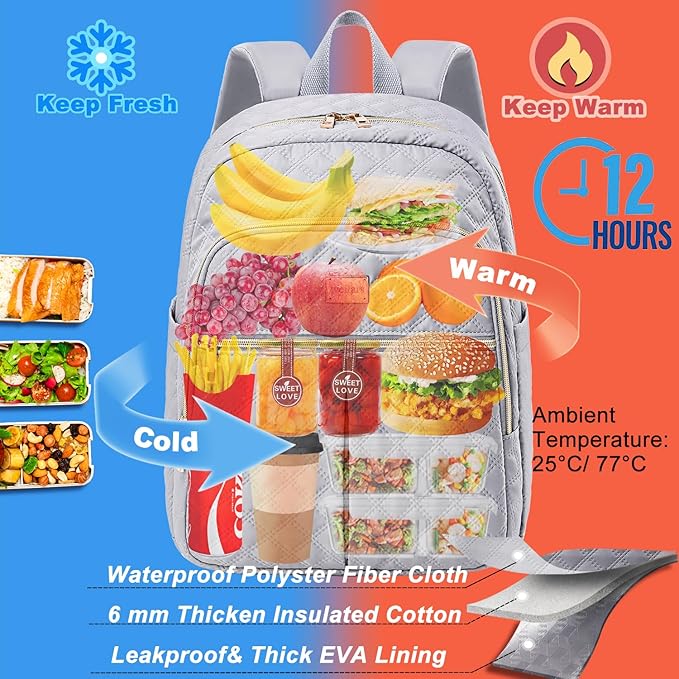 Weitars Lunch Backpack For Women Men,20L Cooler Backpack Insulated Lunch Bag For Women With Side Pockets Waterproof,Meal Prep Backpack,Adult Backpack Cooler For Lunch Picnic Hiking Camping Beach