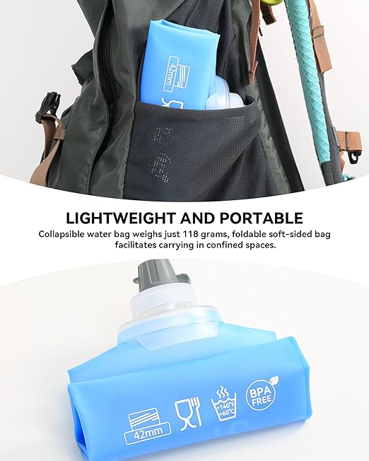 3L Gravity Fed Water Bag, Collapsible Portable Hydration Reservoir Compatible with 42mm Water Filter Cartridge for Camping, Hiking, Backpacking