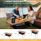 Portable Folding Camping Table, 4-6 Person Aluminum Outdoor Picnic Table with Storage Carry Bag, Adjustable Height Lightweight Camp Table for Beach, Picnic, BBQ and Indoor Use
