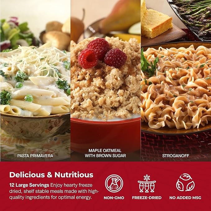 Legacy Food Storage 12 Serving Emergency Food Supply Box, Shelf Stable Breakfast Lunch & Dinner, 5,080 Total Calories, Freeze Dried Survival Meals for MRE Camping, Hiking, Prepping