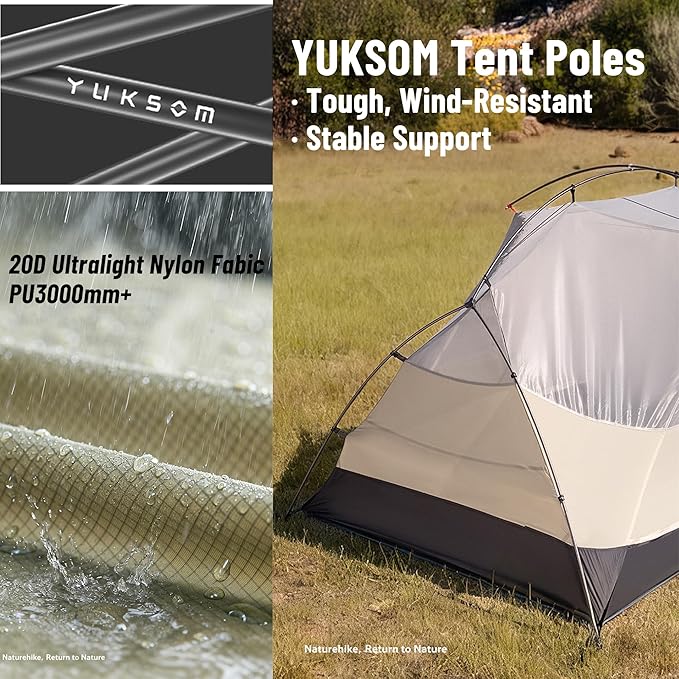 Naturehike 2025 Mongar Pro/Base Camping Tent, 1-3 Person Ultralight Backpacking Tent, 20D Nylon 3 Season Waterproof Mongar 2 Person Hiking Tent for Backpacker, Trip, Solo Camping