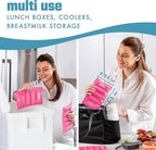 Cool Coolers by Fit & Fresh 2 Pack XL Soft Ice Packs for Cooler, Flexible Stretch Nylon, Lunch Box Ice Packs, Large Reusable Freezer Packs, Hot Pink