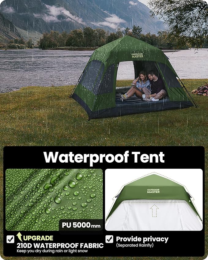 OutdoorMaster Updated Camping Tents, 4/6 Person Camping Tent with Blackout Shelter Technology, Easy Setup in 60 Seconds, Weatherproof Pop Up Tent with Top Rainfly, Instant Cabin Tent