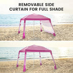 Zeraty Beach Cabana 8'×8', Portable Beach Canopy with Side Wall, Easy Pop Up UPF 50+ Silver-Coated Beach Tent Sun Shelter, Wind Resistant Adjustable Height Beach Umbrella Tent for Family, Pink