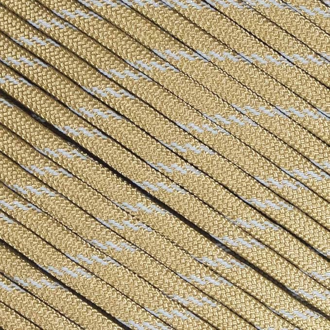 Fluorescent Reflective 550 Type III Guyline Tent Rope Camping Survival Cord High-Visibility Paracord (Reflective Coyote Brown, 50 Feet)