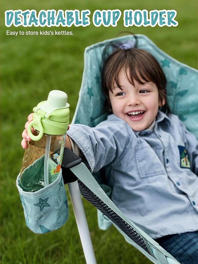 EVER ADVANCED Kids Hammock Chair Foldable, Kids Camping Chair with Stand Portable, Hammock Swing Chair with Cup Holder, Child Camping Gear Carry Bag for Traveling Outdoor Patio Supports 125LBS Green