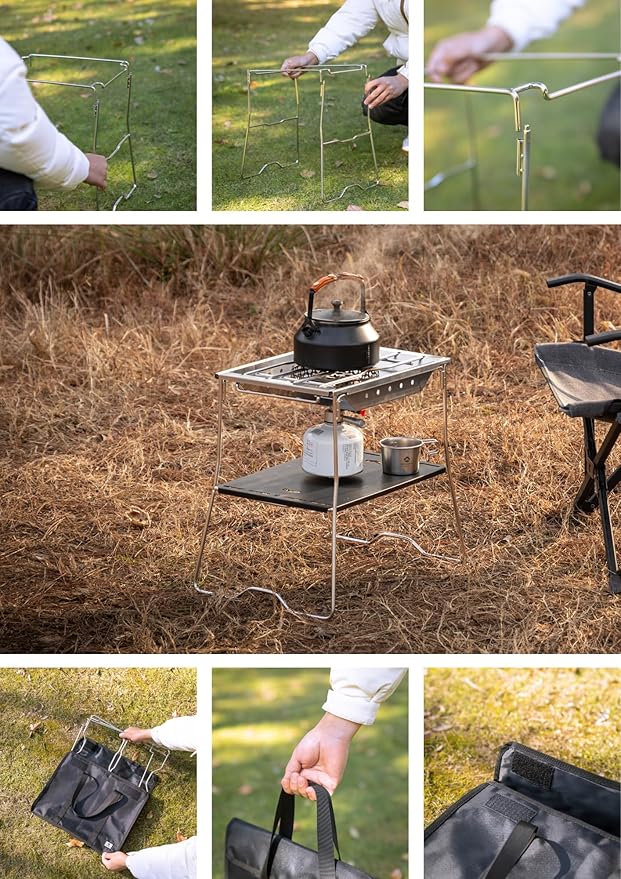 camping moon IGT Table Frame 1-Unit Stainless Steel Dual Layer Table G-38