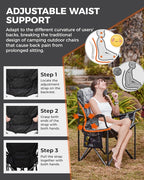KingCamp Oversized Camping Folding Chair, Heavy Duty 450 LBS with Lumbar Support, Padded seat with Cup Holder&Cooler Bag, Ideal for Camp, Fishing, Sports Event, Backyard, Patio, Lawn (Black/Grey)