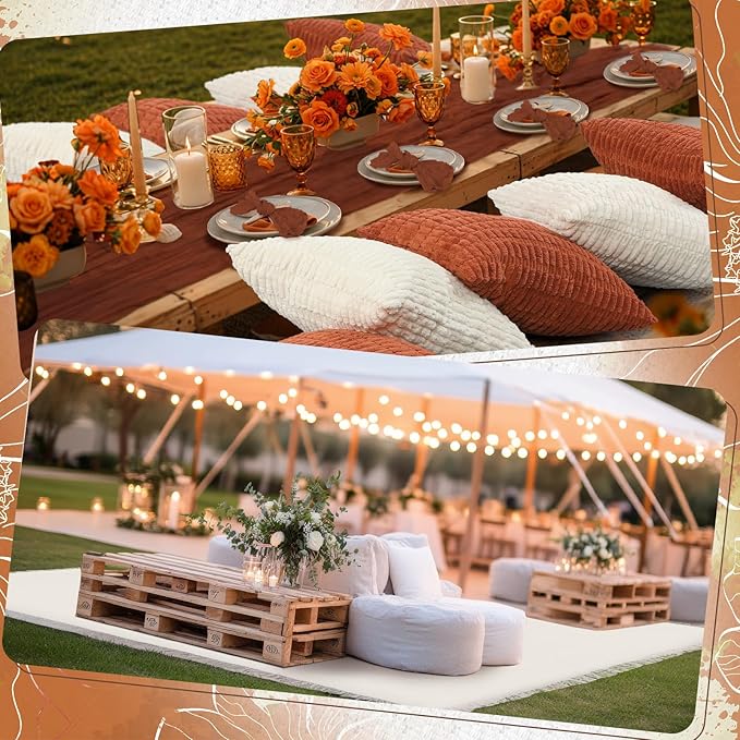 91 x 71 Extra Large Outdoor Boho Picnic Blanket with Terracotta Table Runner, 6 Throw Pillow Covers 6 Napkins Woven Cotton Yarn Oversize Beach Blanket Washable Picnic Camp Wedding