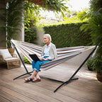 ONCLOUD 9 FT Hammock Stand Only, Heavy Duty Adjustable Indoor Outdoor Space Saving Steel Stand with Carrying Case, Universal Hammock Stand with 450 Pounds Capacity for Garden (Black)