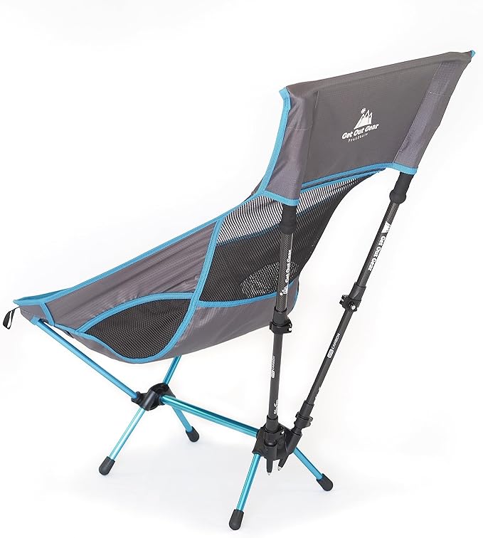 Get Out Gear TrekChair V2 Highback Backpacking Chair | 2-in-1 Trekking Pole and Camp Chair System | Extra Large and Wide with Headrest | Ultralight | Compact, Packable, and Lightweight Hiking Chair