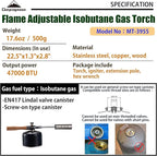 CAMPINGMOON Camping Grill Torch Dual Fuel Head Flame Adjustable for Charcoal Starter with Storage Case MT-3955/I-1010 (Isobutane)