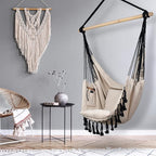 KOMOREBI Hammock Chair - Ivory Black - 60" x 47" - Hanging Rope Swing for Indoor & Outdoor - Soft & Durable Cotton Canvas - 2 Cushions Included - Large Macrame Hanging Chair for Bedroom, Patio, Porch