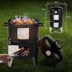 Outvita Vertical 18.5 Inch Steel Charcoal Smoker, Heavy Duty 3-in-1 Portable Outdoor Grill Cooker with Built-in Thermometer for Outdoor Backyard Cooking Grilling Camping