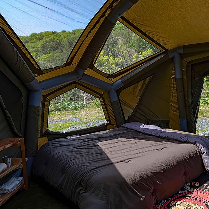 Coody Inflatable Canvas Camping Tents with Stove Jack – Premium Air Beam Family Glamping Tent, Breathable Cotton Canvas, Fast Setup Air Tent with Pump