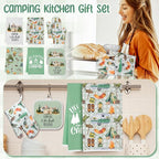 8 Pcs Camping Kitchen Gift Dish Towel Pot Holder Oven Mitt Set 4 Bonfire Tent Car Tea Towels with Funny Sayings Novelty 2 Oven Mitts 2 Pot Holders Camping Accessories Decor for Rv Campers