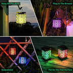 Solar Lanterns-Sunklly Hanging Solar Lights Color Changing & Fixed 9 Modes Waterproof Hanging Lanterns Outdoor Lights Flickering Flame Camping Lanterns Decoration for Garden Patio Pathway(2 Pack)