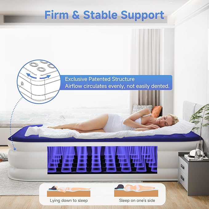 Sebor Air Mattress Full with Built-in Pump 18", Comfortable Self-Inflating Air Mattress with High-Speed Pump, Durable Blow Up Mattress Full with Storage Bag for Guests, Camping, Travel