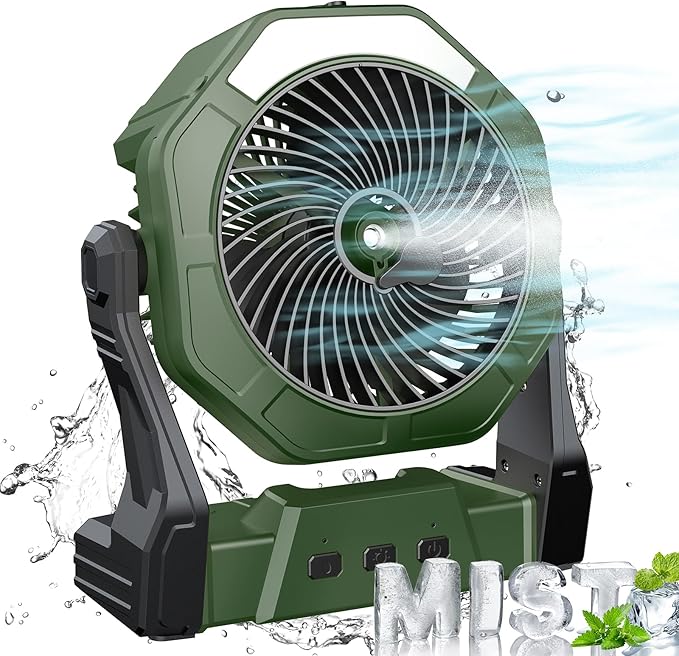 Ausic Portable Misting Fan for Outdoor Cooling, [24-90Hrs] Battery Powered Mist Fans with Water Misters & LED Lantern, 8-Inch, 250mL Tank, for Patios, Home, Outside, Camping, Outdoor&Indoor Use