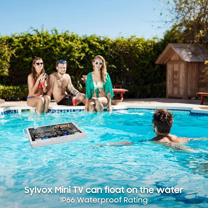 SYLVOX 15.6'' Portable Smart TV 12 Volt Television, 10000mAH Battery Powered IP66 Waterproof Dual Speakers Wireless WiFi 300nits Small Outdoor TVs, for RV Camping Pool Bathroom Kitchen Bedroom