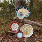 Paseo Road Spirit Valley 14 Piece Melamine Plastic Dinnerware Set with Plates, Bowls and Serving Platter, Southwestern Rustic Cabin Lodge Aztec Style