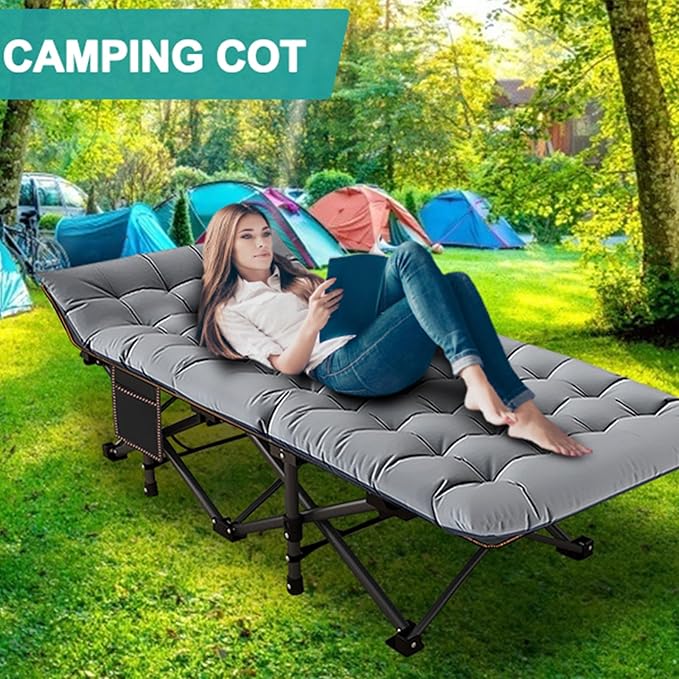 LILYPELLE Folding Camping Cot W/Mattress, 78" L x 32" W x 18" H Cot Bed, Heavy Duty Wide Camping Cot XXL for Adults, Portable Sleeping Cot Bed for Travel Camping/Office, Home Nap